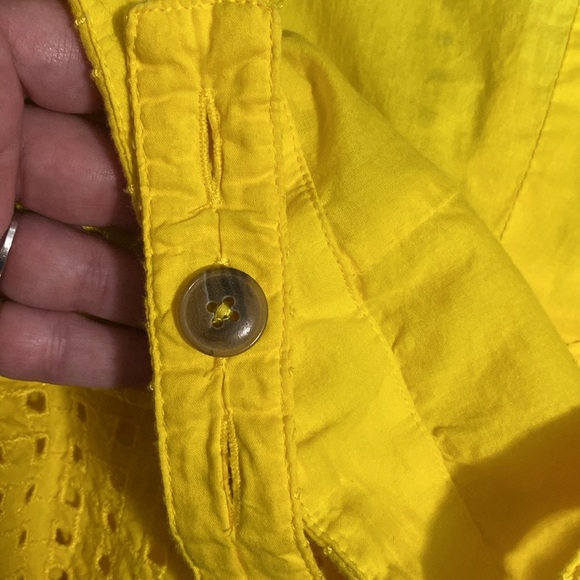 J Crew Yellow Embroidered Eyelet Lace Button Front Midi Sundress Sz 14 - Picture 9 of 13